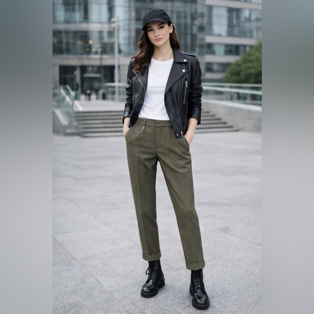The Kooples Olive Green Dress Pants with Removable Chain Accent